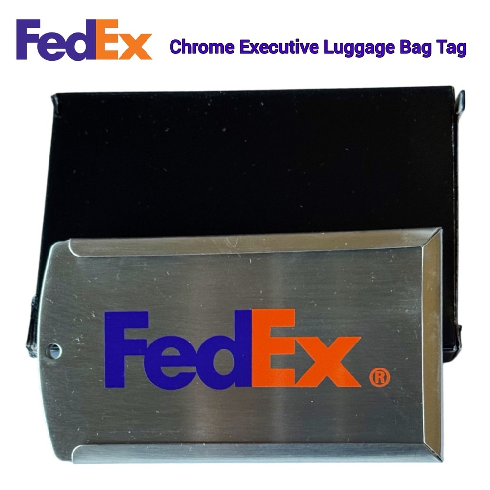 NEW FedEx Chrome Executive Luggage/Laptop Bag Tag & Card Holder